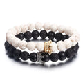 Natural Healing Stacking Howlite lava Stone Beads Beaded Crown Healthy Slimming Adjustable Bracelet Set Women Jewelry Bracelets