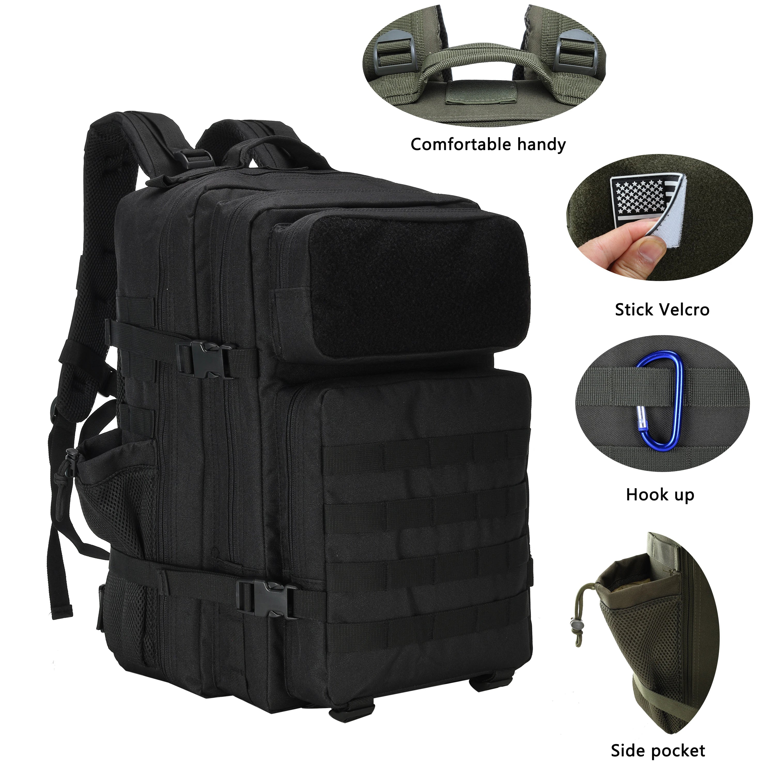 LUPU Custom Black Tactical Backpack Internal Frame Waterproof Outdoor Hiking Survival Bag Zipper Closure Polyester Lining