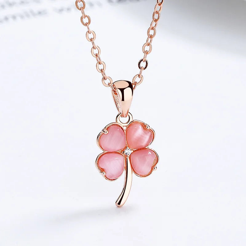 Rainbowking Clover Cat's Eye Necklace Women 925 Silver Niche Crystal Pendant Rose Gold Collarbone Chain Fine Jewelry Necklaces