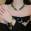 DAIHE Set-3582 Green Crystal Pearl Necklace Sparkling Exquisite Jewelry Bracelet Customized Logo Jewelry Brand Dating Women