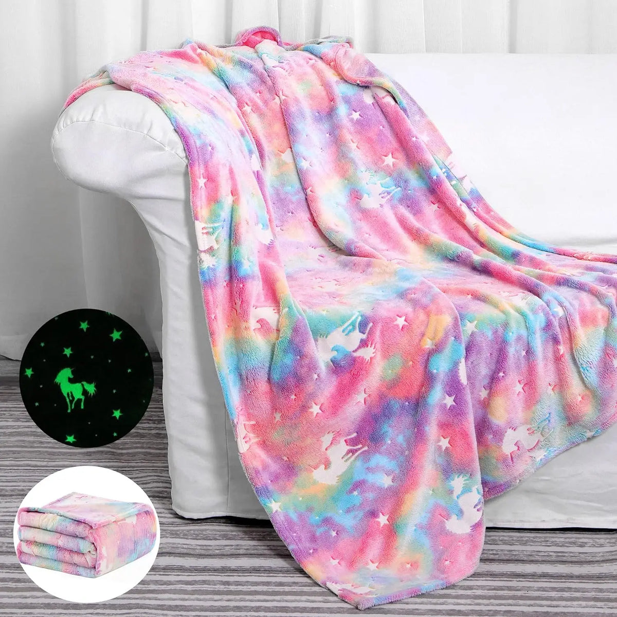 Factory Wholesale Custom Printed Star Luminous Cozy Flannel Plush Fleece Night Glow in the Dark Blanket for Kids Sofa Bed