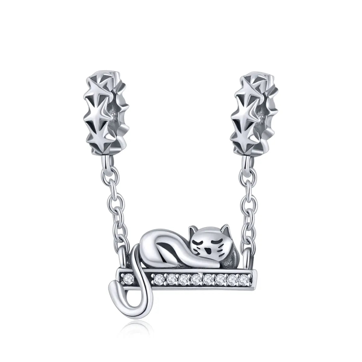 925 Sterling Silver Cute Cat Lying Swing Clear CZ Charms Fit Bracelet Pendant Bead Women Fashion Jewelry Gift Making SCC856