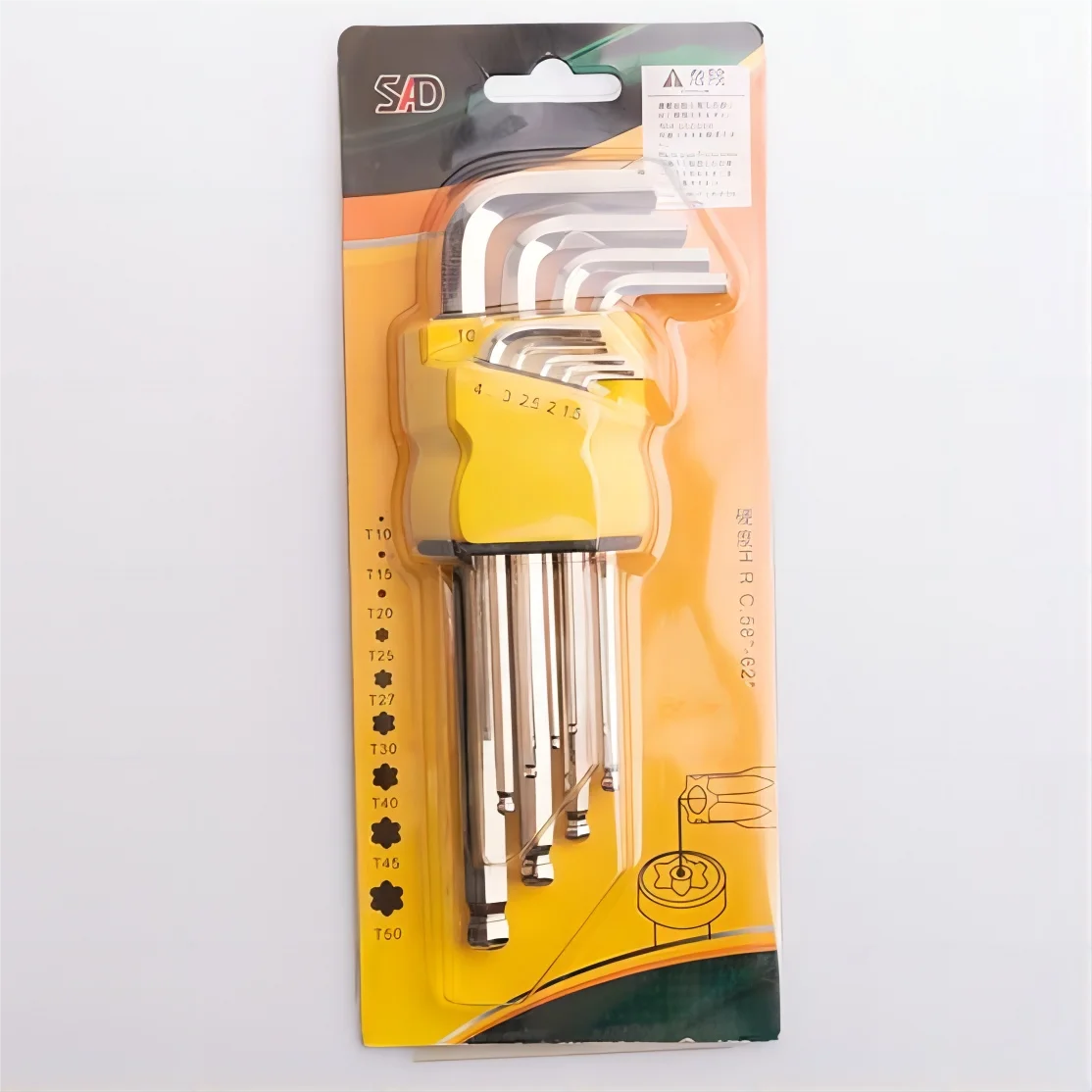 T10 T15 T20 T25 T27 T30 T40 T45 T50 Carbon Steel L-Type Hex Key Set 9-Piece DIY OEM GDTYF Brand