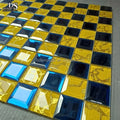 Yellow and Blue Color Square Shape Self Adhesive Bevel Backsplash Wall Tile Mirror Glass Tiles Mosaic