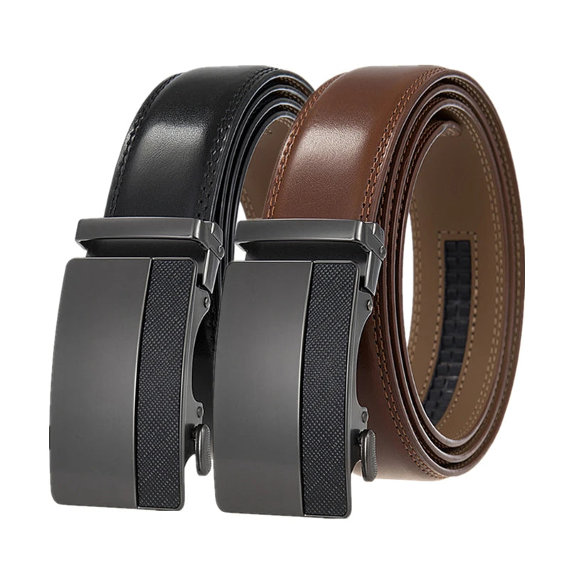 New Genuine Leather Belt Men's Automatic Buckle Belts for Men Cow Leather Belt OEM Factory Ratchet