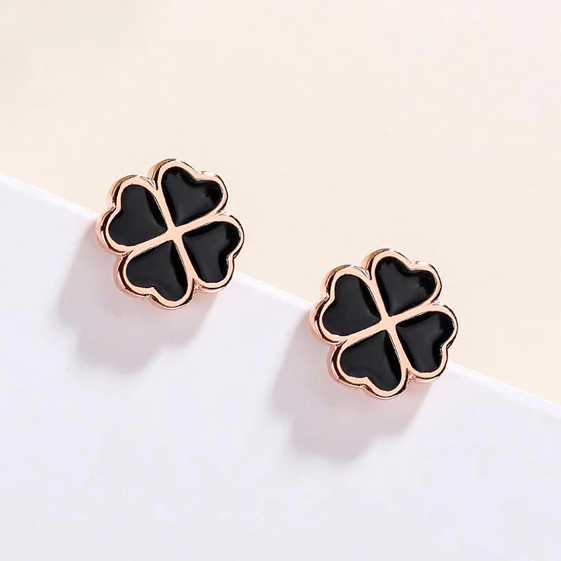 ZHILIAN Wholesale Price 925 Sterling Silver Fine Jewelry Flower Shape Lucky Four Leaf Clover Stud Earrings