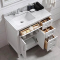 Modern American Style Solid Wood Bathroom Vanity Cabinets with Marble Countertop Laminate Faucet Drawer Basket