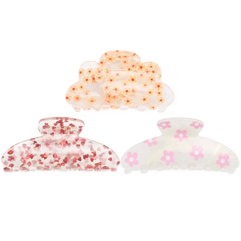 Acrylic Colorful Print Flower Claw Clip Custom Acrylic Hair Claw Clips for Women Strong Jaw Cute Floral Hair Clip