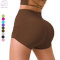 Hot Selling Women's Sport Shorts High Waist Seamless Scrunch Gym Fitness Pants Side Wrinkles Elastic Waist Closure Solid