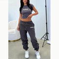 2 Piece Set Women's Clothing Wholesale Sweat Suits Custom Tracksuit Cotton Short Sleeve Crop Top and Pants Set for Ladies