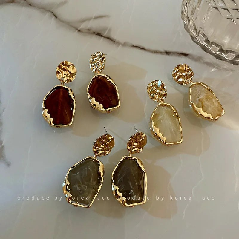 2023 New Fashion Geometric Square Stud Earrings Korean Acrylic Resin & Alloy Metal Trendy Hanging Drop Design