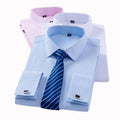 Men's Classic French Cuff Dress Shirts Long Sleeve No Pocket Tuxedo Male Shirt With Cufflinks Formal Party Wedding White Blue