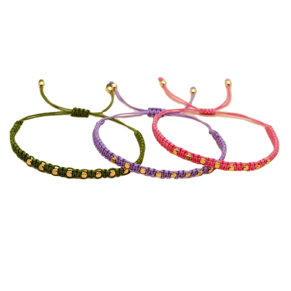 Inspire Stainless Steel Jewelry Wholesale Handmade Simple Red Pink Rope Friendship Bracelet With Circle Charm