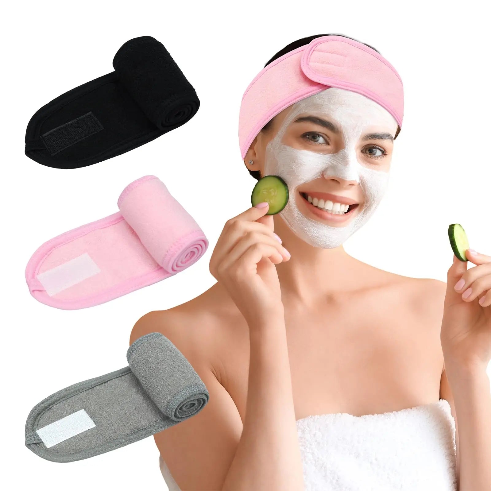 Wholesale Women's Ultra Soft Adjustable Makeup Hair Band with Magic Tape Terry Cloth Stretch Head Wrap for Face Washing Shower