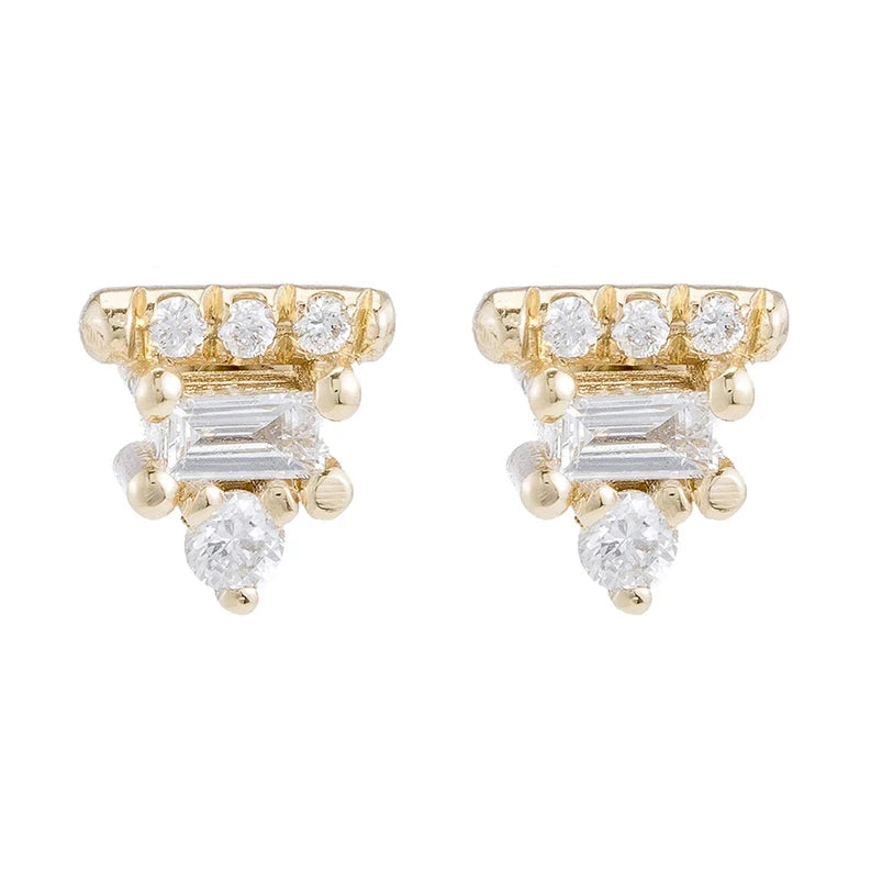 Gemnel Women 925 Sterling Silver 14k Gold baguette Emerald Stud Diamond Cz Stud Earrings