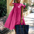 Women Dresses Loose Casual  Round Neck Short Sleeve