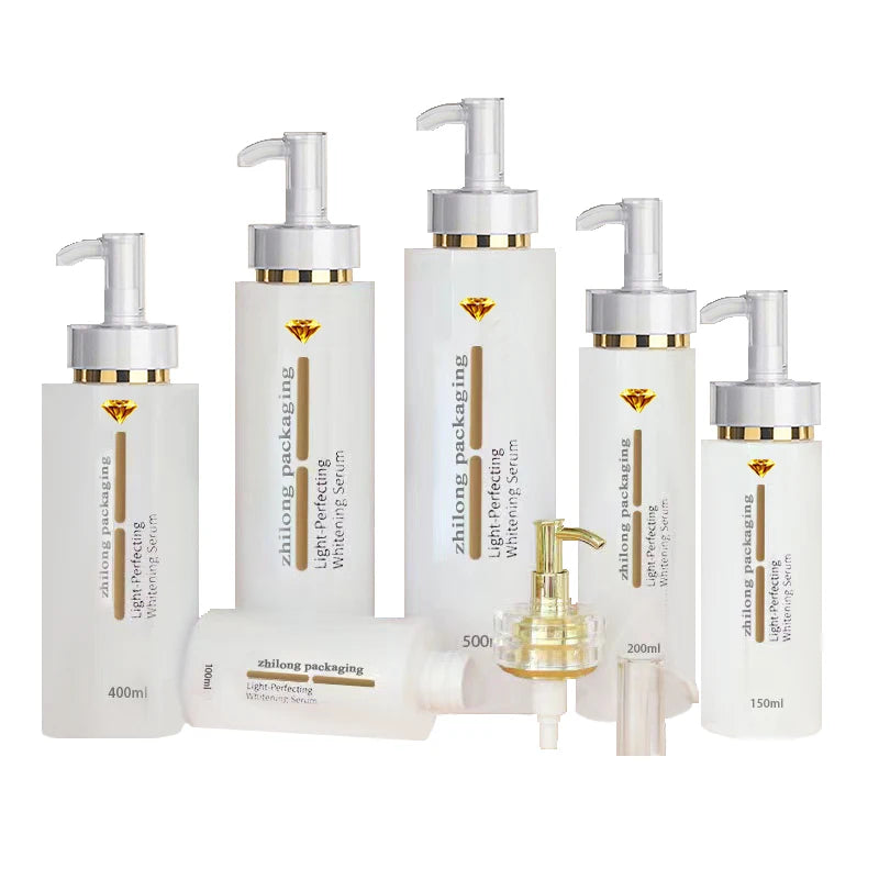 100ml 200ml 300ml 400ml 500ml Pet Can Be Recycled in White Bottle and Gold Pump Shampoo Emulsion Plastic Bottle