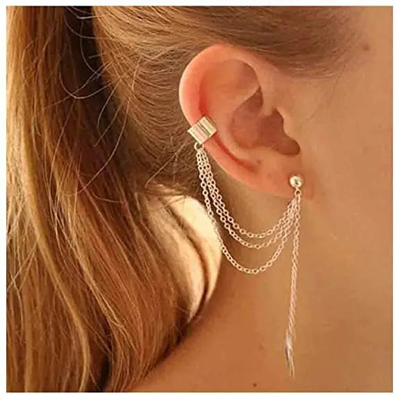 Fashion Personality Gold and Silver Cuff Long Chain Earrings for Women