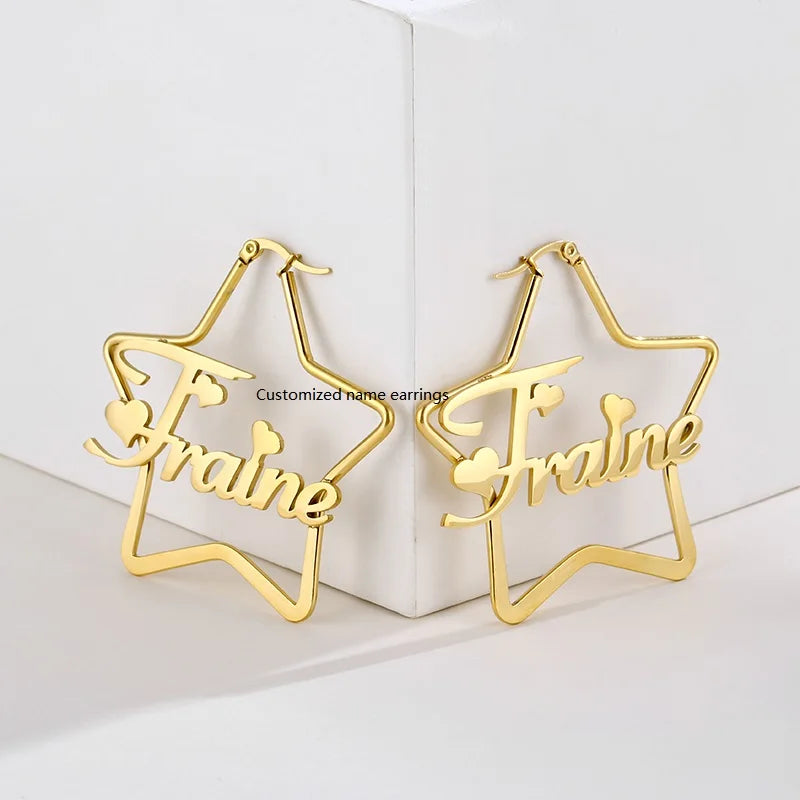 Stainless Steel Custom Name Hoop for Children Personalized Mini Size Star Name Hoops