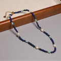 Vintage Natural Lapis Lazuli Beaded Necklace for Women Pearl Blue Turquoise Charm Semi-precious Gemstone Healing Crystal Choker
