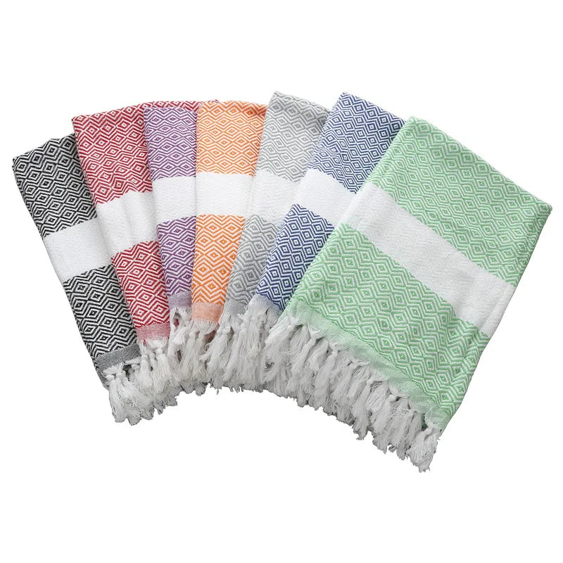 Wholesale Stock Custom Yarn Dyed Soft Quick Dry Cotton Stripe Bath Towel Sand Free Turkish Beach Towel With Tassel