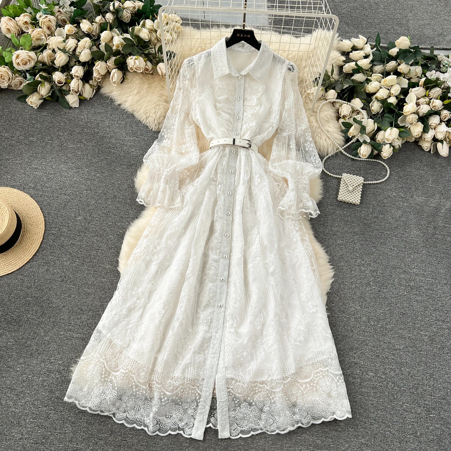 Boutique Wholesale 2025 Spring New Fashion French Retro Embroidery Slim Fit Long Lace Women's Dress