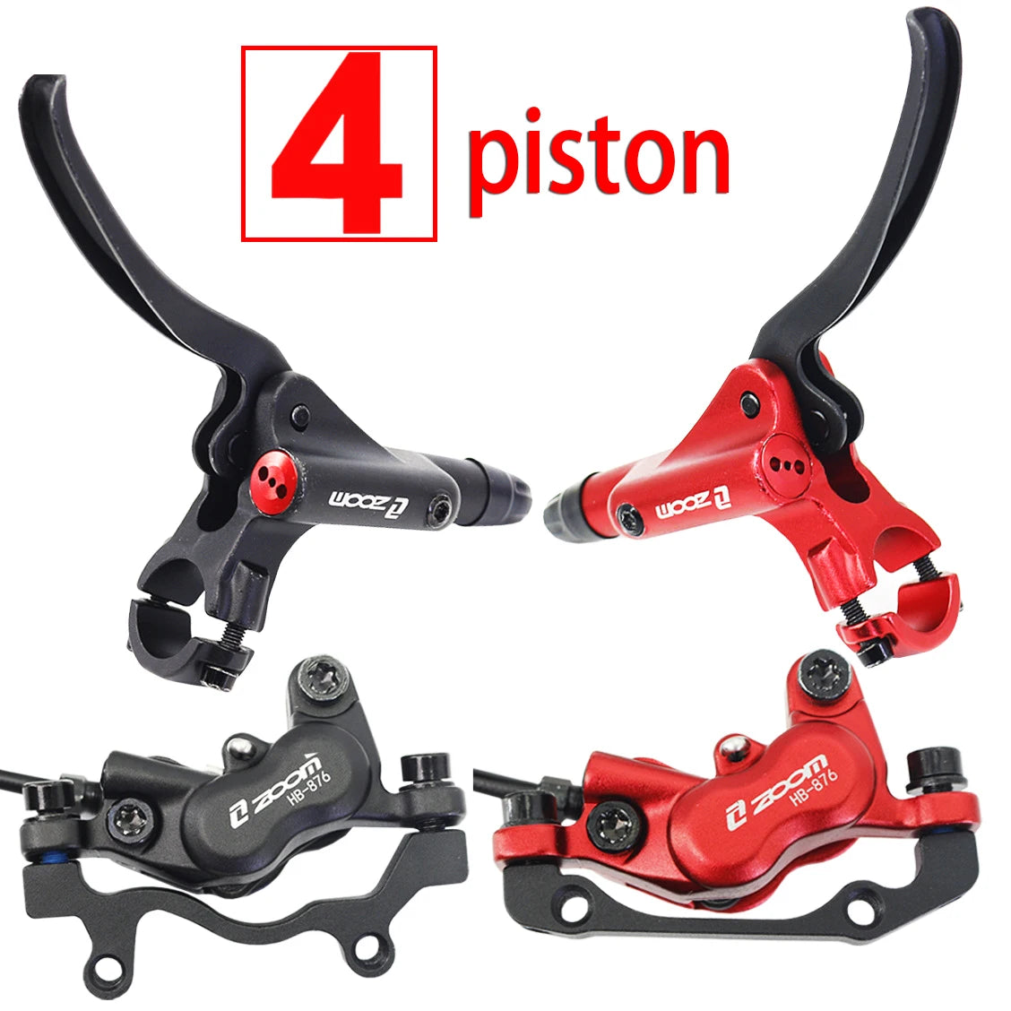 Zoom HB876 4-Piston MTB & BMX Bike Disc Brake Set Hydraulic Steel Safety Brake