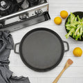 Cast Iron Roasting Grill Pan with Nonstick Coating Round Metal Frying Baking Pan for Home Kitchen for Camping Restaurant Use