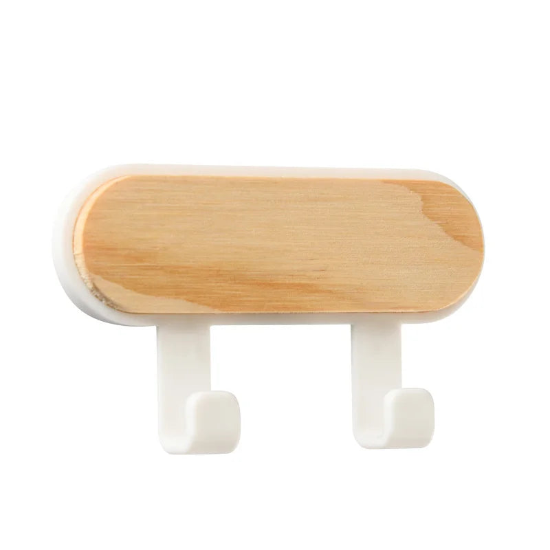 Wooden Hanger Hooks Clothing Kitchen Traceless Row Plastic Hook Towel Holder Sticky Wall Adhesive Hook