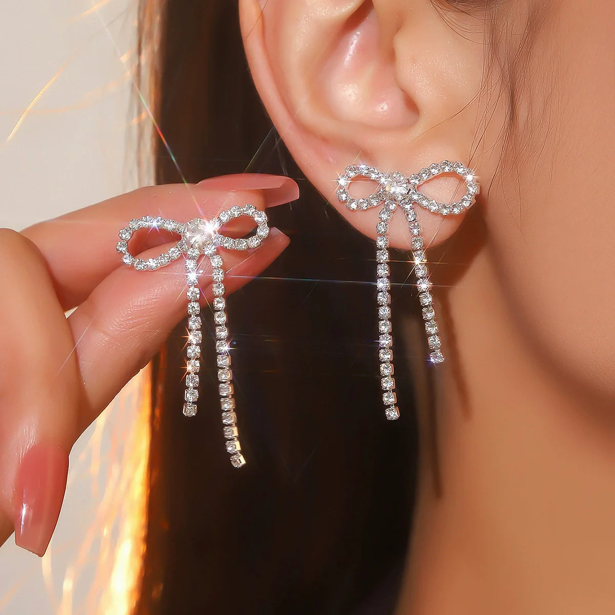 Bow Tassel Earrings Sparkling diamond Elegant and Trendy Earring Accessories Jewelry for Wholesales N209115