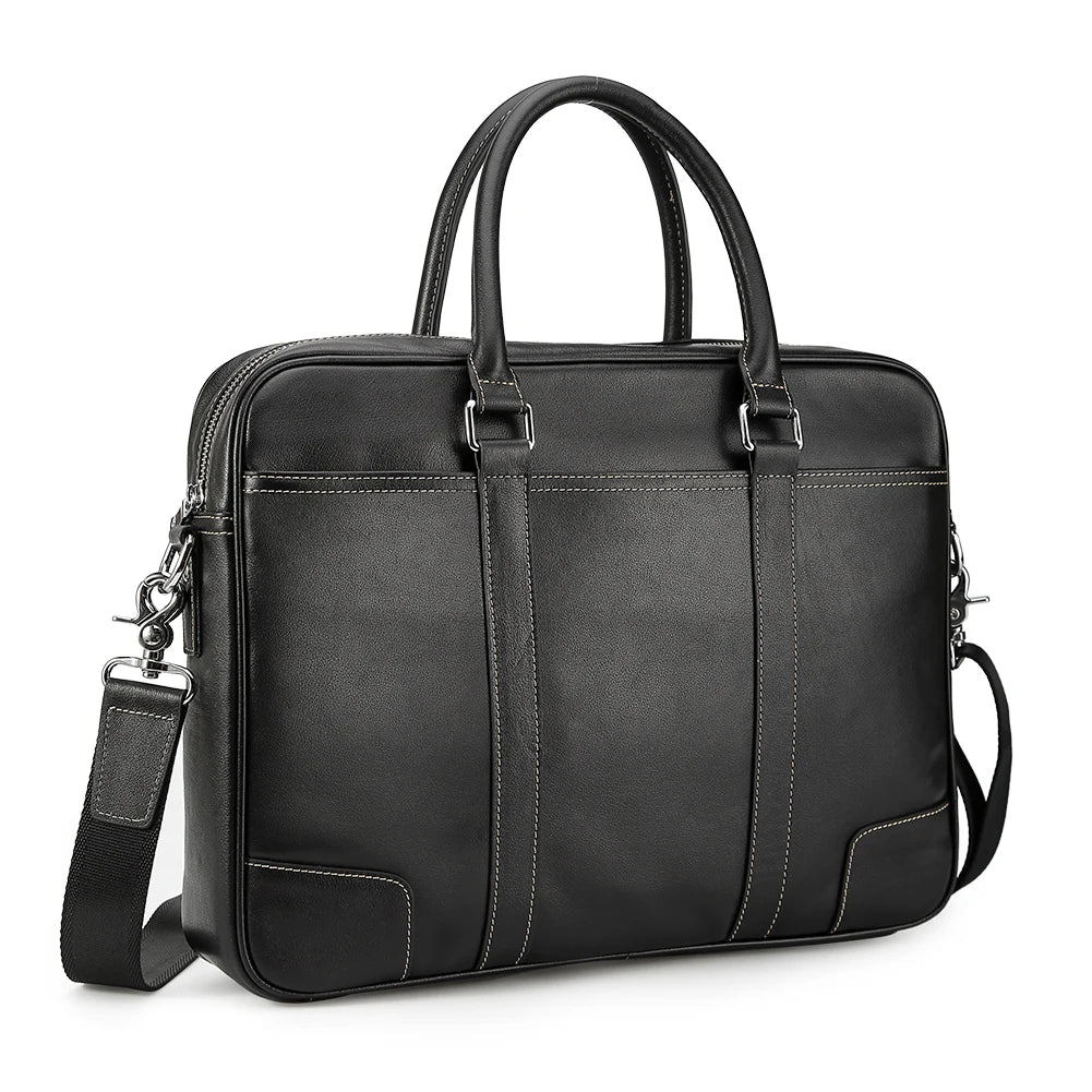 Black Business Bag 14 Inch Laptop  Bag Cowhide Genuine Cow Leather Men Briefcase for Man