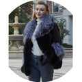Women Warm Genuine Real Sheep Leather Luxury Silver Fox Fur Coat