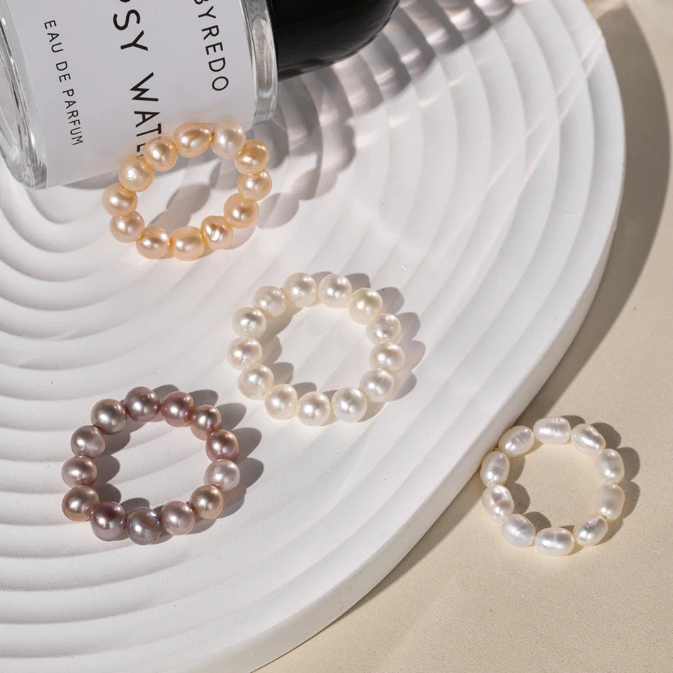 Nagosa Original Design champagne Purple White Freshwater Pearl Elasticity Adjustable Ring for Women