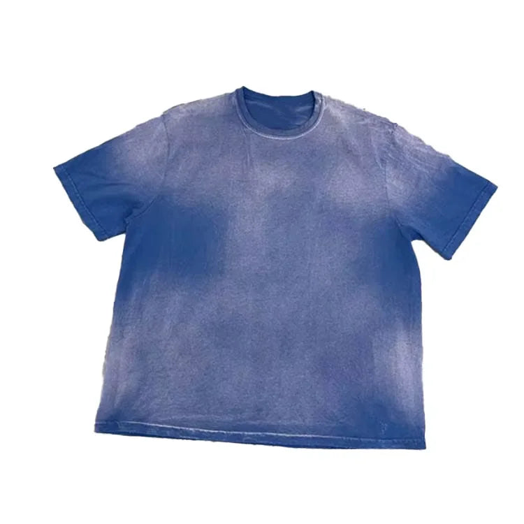 High Quality Retro Acid Wash Tshirts Streetwear 100% Cotton Crew Neck T-Shirt Custom Logo Oversized Heavyweight Solid Knitted