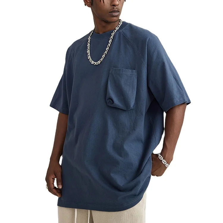 Factory OEM Custom Stone Washed Frock T Shirt Men Raglan Sleeve Retro Man T Shirts With Chest Pocket