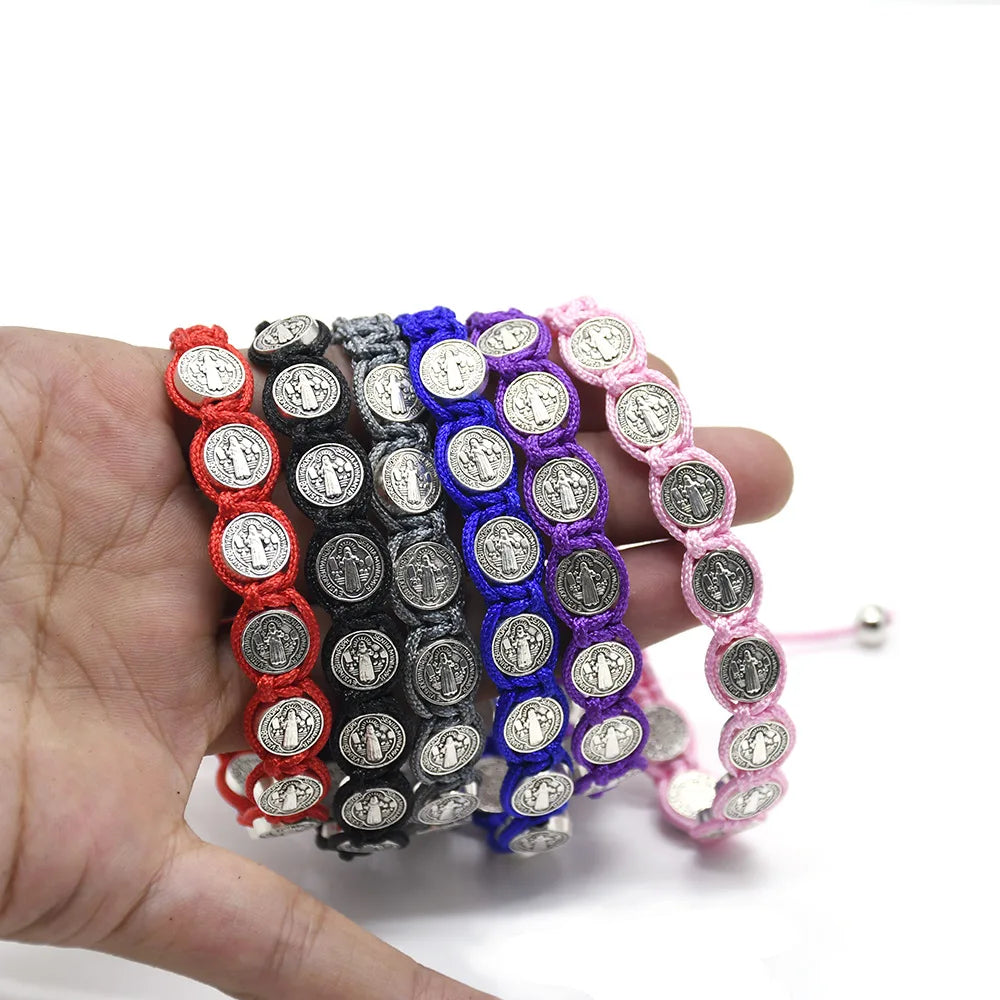 Saint Benedict Cord Bracelets for Women Men Evil Protection Catholic Blessing Medal Rosary Charm Religious Bracelet