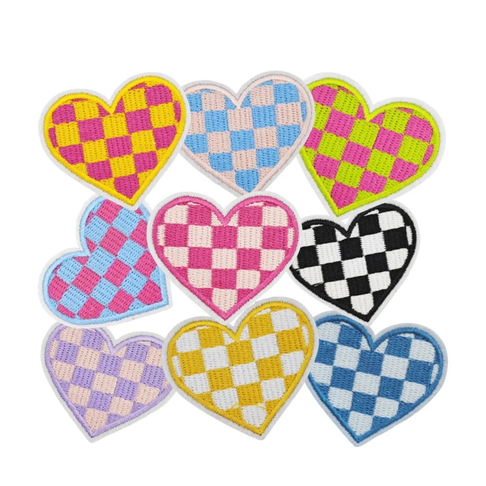 Iron on Embroidery Patches Trucker Hat Patch Rainbow Checkered Heart Star Fabric Custom Wholesale Embroidered Iron on Patches