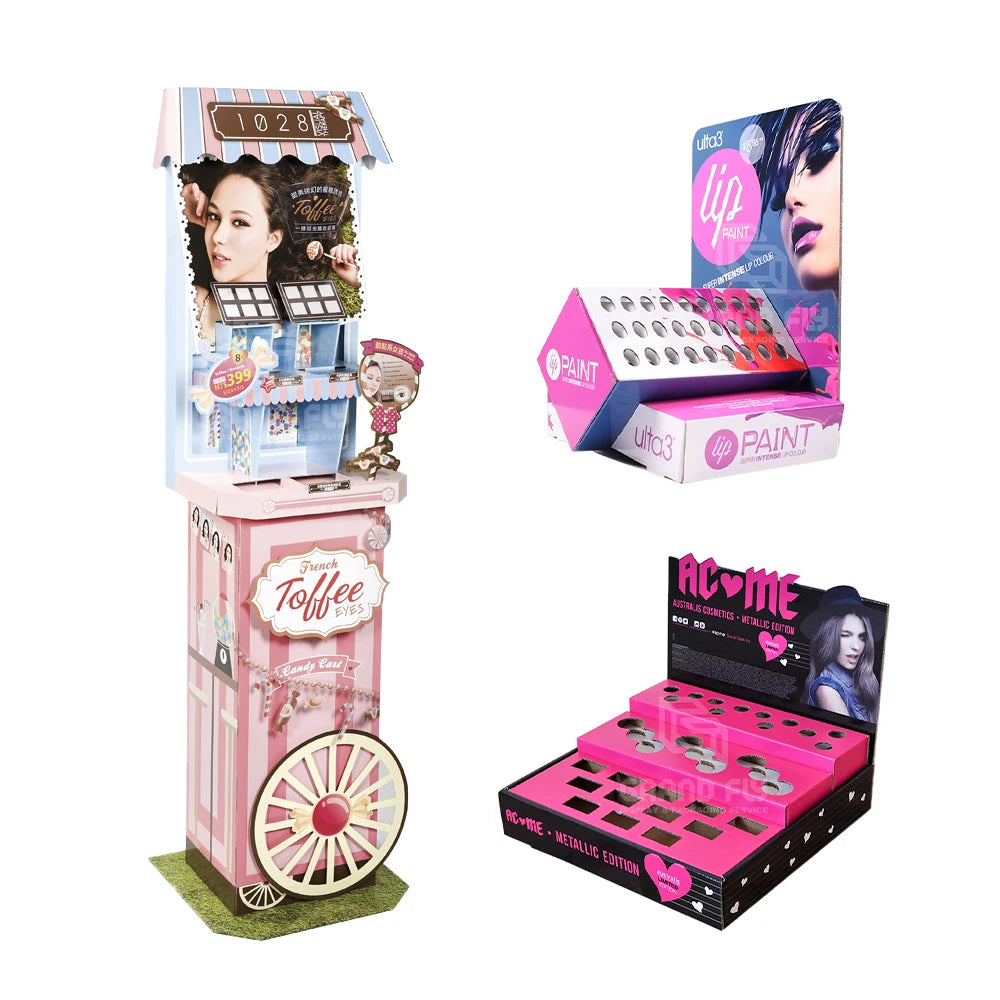 Countertop Cardboard Display Stand for Lipstick Makeup Cosmetics Eyelash Retail Promotion POS Display Stand for Advertising