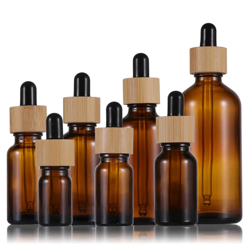 In Stock 5ml 10ml 15ml 20ml 30ml 50ml 100ml  Amber Glass Dropper Bottle With Bamboo Lid/dropper for Serum