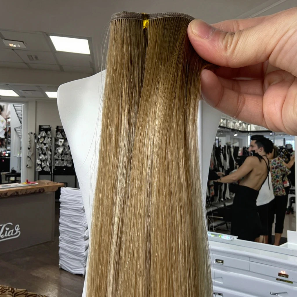 Russian Virgin Hair Extensions Thin Invisible Genius Weft Double Drawn Balayage Colors Straight Style New Grade Human Hair