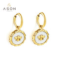 Ason Jewelry Wholesale Korean Fashion Shell Bee Drop Earrings Women Gold Hypoallergenic Stainless Steel Designer Hoop Earrings