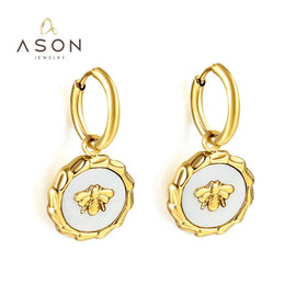 Ason Jewelry Wholesale Korean Fashion Shell Bee Drop Earrings Women Gold Hypoallergenic Stainless Steel Designer Hoop Earrings