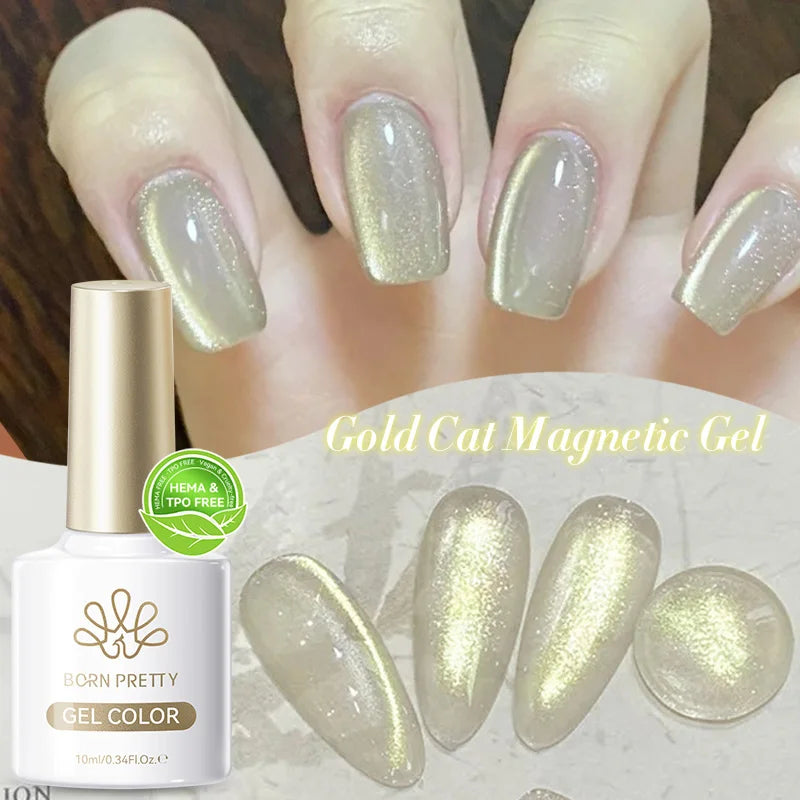 BORN PRETTY Newest Fall Autumn Cateye Gel Nail Colour TPO Hema Free Gold Brown Cat's Eye Uv Gel Polish with Custom Logo