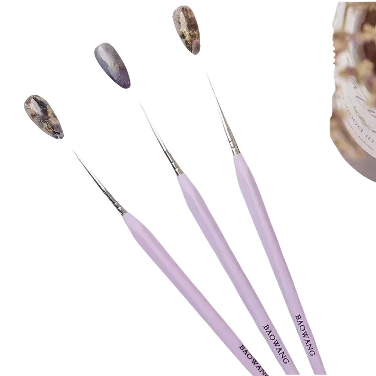 BW33 3pcs Purple 11mm Resin Gel Liner Brush Set Custom Logo Nail Art Tools for Manicure Pedicure Paint