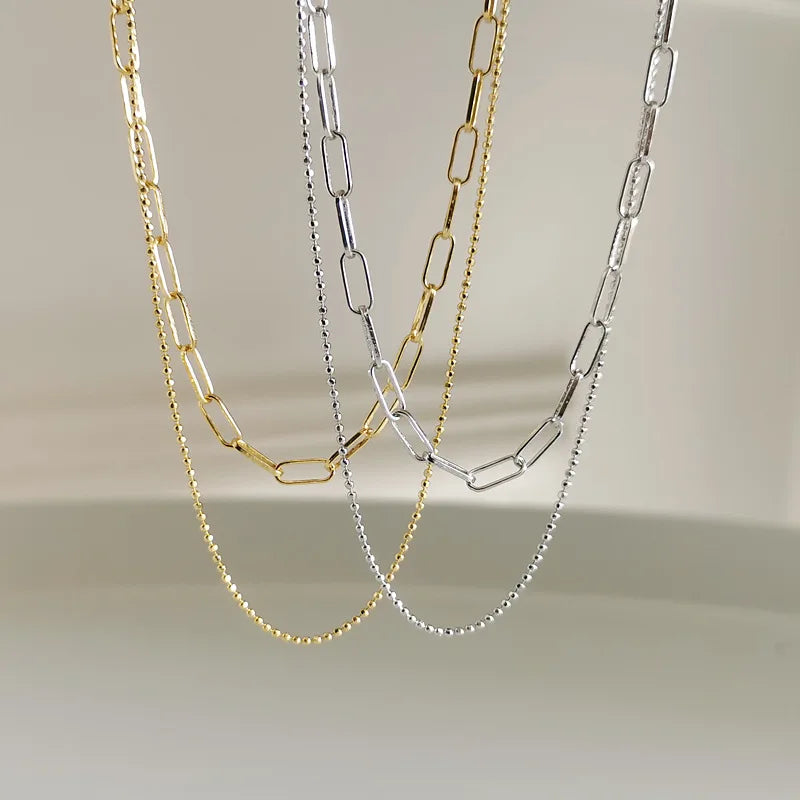 Elegant Gold and Silver Double Layer Chain 925 Sterling Silver Choker Layered Necklaces Women