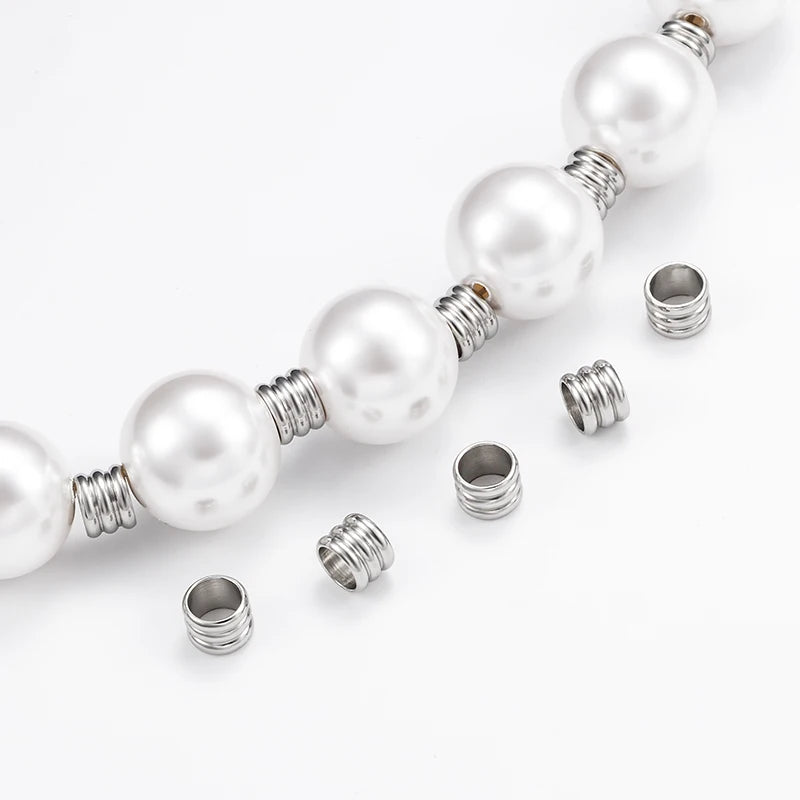 6.5mm Stainless Steel Spacer Locating Ring Beads with Big Hole 3-Groove Straight Pipe Jewelry Making Accessories