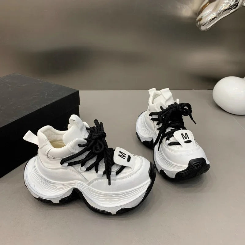Genuine Leather Daddy Shoes Women's Spring New Double-strap Explosive Muffin Thick Sole to Increase the Casual Sneaker Trend