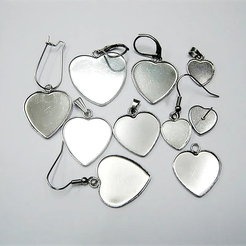 Stainless Steel Jewelry DIY Peach Love Heart Pendant Sticky Gemstone Bottom Bracket Bracelet Earrings Ring Buckle Base Setting