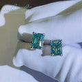 Silver 925 Original Total 2-4 Carat Radiant Cut Diamond Test Past Sparkling Blue Green Moissanite Stud Earrings Gemstone Jewelry