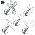 Titanium Lip Stud Trendy Internally Threaded Labret Piercing CZ Ear Cartilage Stud Earrings Body Piercing Jewelry